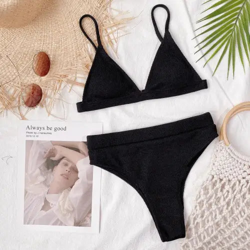 Flirty Spaghetti Strap Ribbed Bikini Set