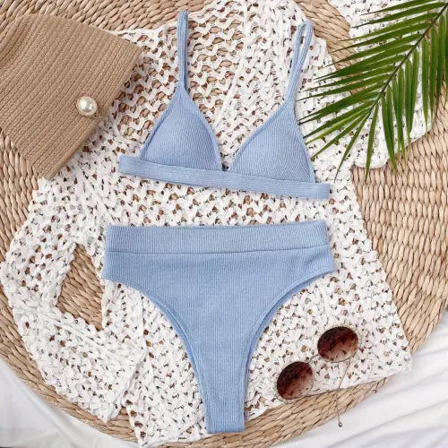Flirty Spaghetti Strap Ribbed Bikini Set