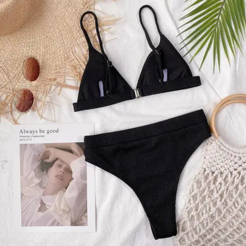 Flirty Spaghetti Strap Ribbed Bikini Set