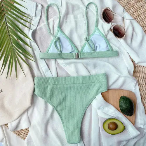 Flirty Spaghetti Strap Ribbed Bikini Set