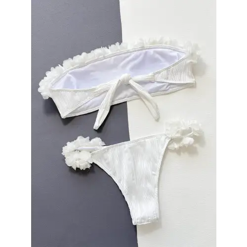 Floral Applique Tie Two-Piece Bikini Set