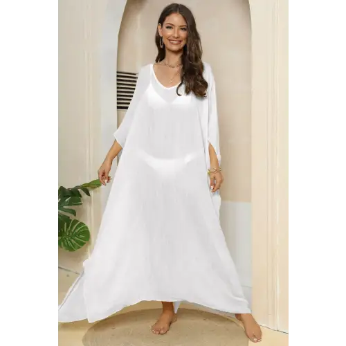 Flowy V-Neck Three-Quarter Sleeve Beach Cover-Up