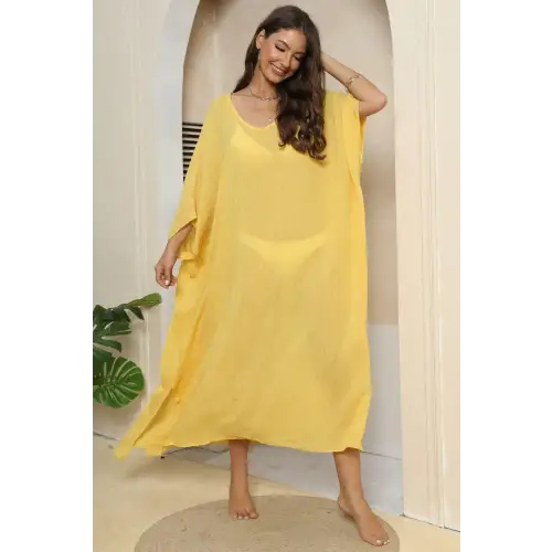 Flowy V-Neck Three-Quarter Sleeve Beach Cover-Up