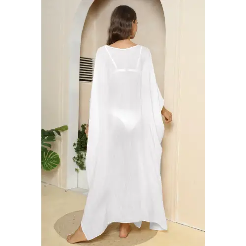 Flowy V-Neck Three-Quarter Sleeve Beach Cover-Up