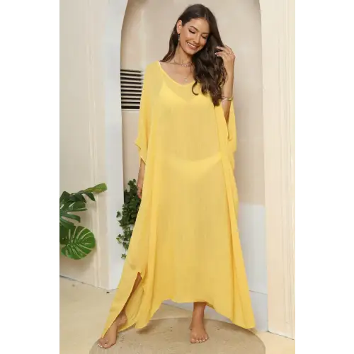 Flowy V-Neck Three-Quarter Sleeve Beach Cover-Up