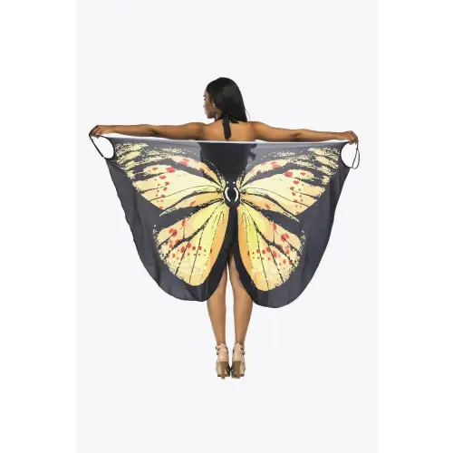 Fluttering Butterfly Spaghetti Strap Cover Up for Beach Romance Yellow One Size