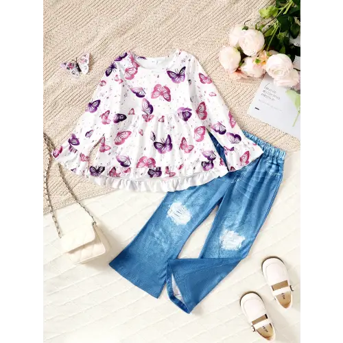 Fluttering Butterfly Top & Jeans Set