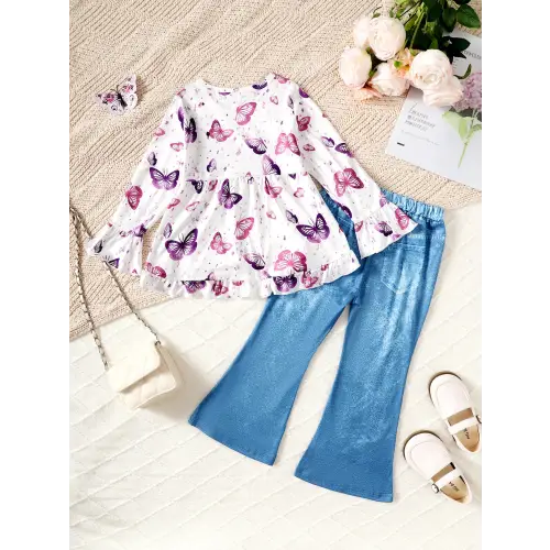 Fluttering Butterfly Top & Jeans Set