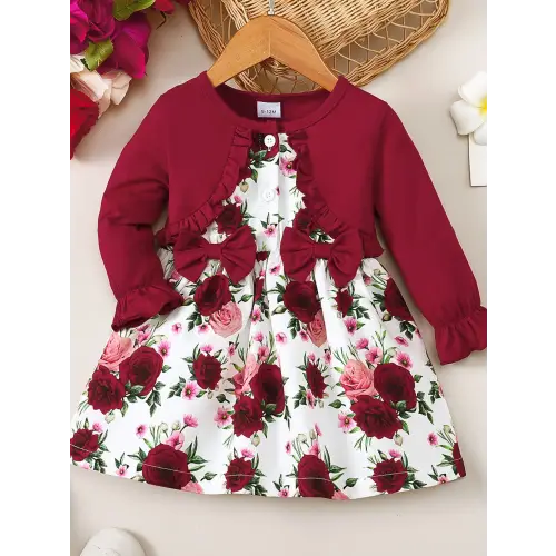 Floral Flounce Dress with Sweet Bow
