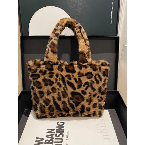 Fuzzy Leopard Fluff Handbag for Stylish Adventures Leopard One Size