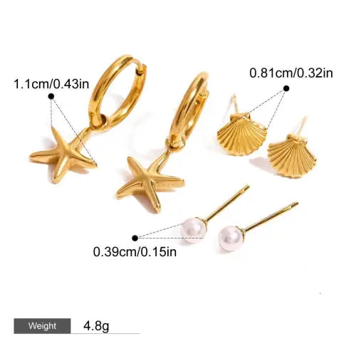 Starfish Shell Pearl Earrings