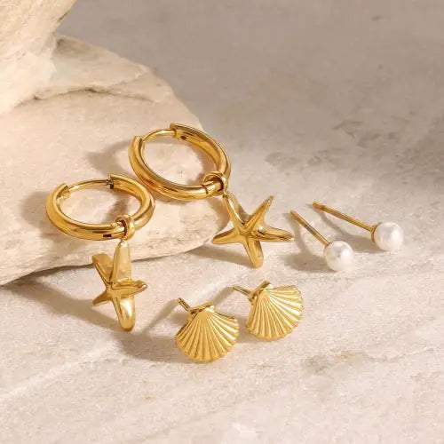 Starfish Shell Pearl Earrings