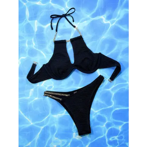 Glamorous Halter Neck Chain Two-Piece Bikini Set