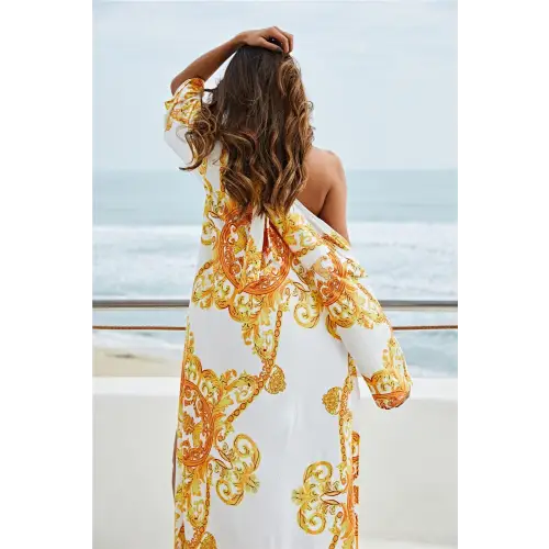 Glamorous Printed Plunge Halter Swimwear and Cardigan Set