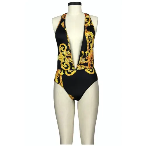 Glamorous Printed Plunge One-Piece Swim Set for Beach Elegance
