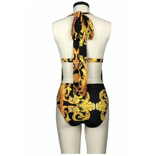 Glamorous Printed Plunge One-Piece Swim Set for Beach Elegance