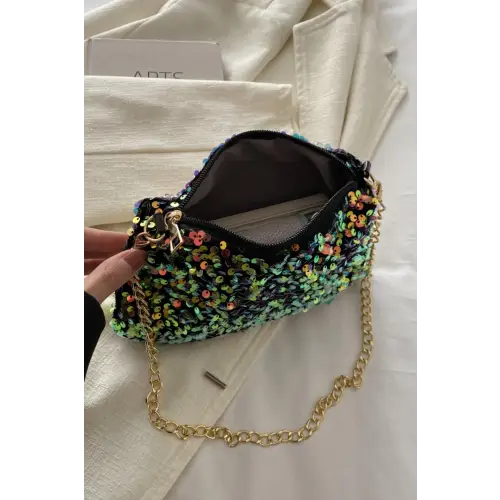Glamorous Sequin Removable Strap Shoulder Bag with Gold Chain