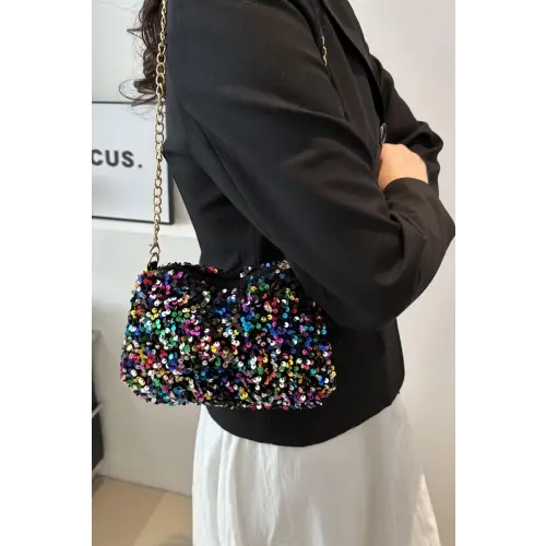Glamorous Sequin Removable Strap Shoulder Bag with Gold Chain