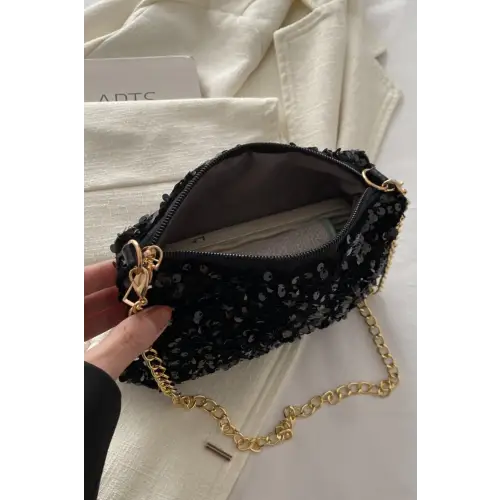 Glamorous Sequin Removable Strap Shoulder Bag with Gold Chain