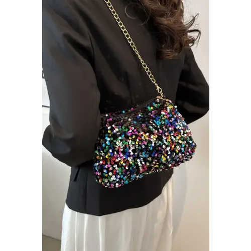 Glamorous Sequin Removable Strap Shoulder Bag with Gold Chain