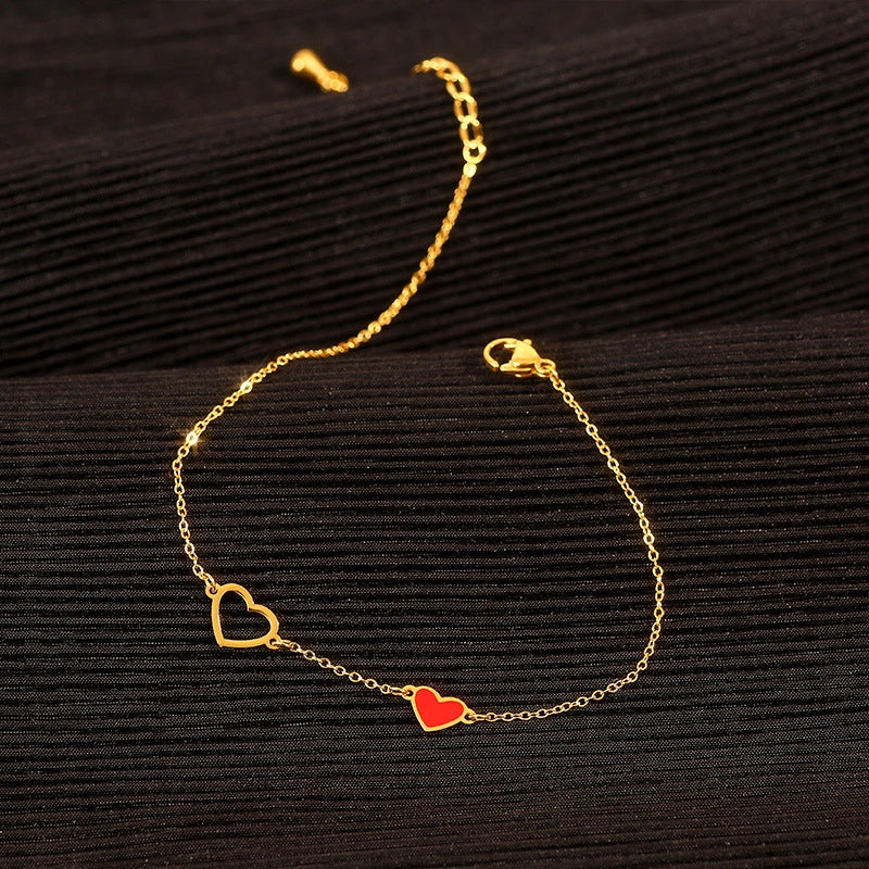 Gold Exquisite Light Luxury Red Heart Design Versatile Anklet