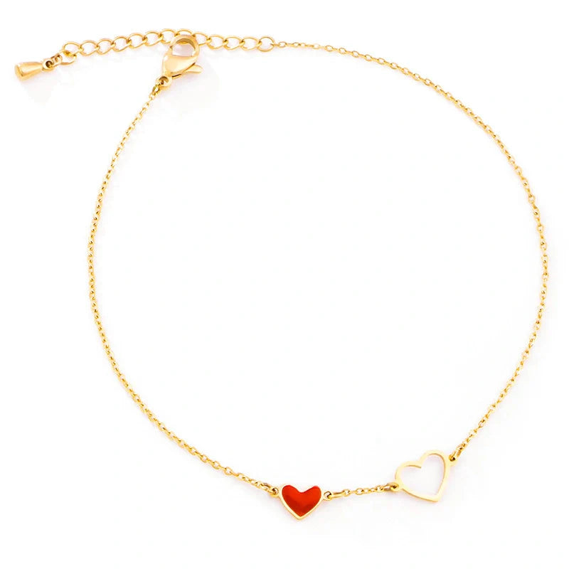 Gold Exquisite Light Luxury Red Heart Design Versatile Anklet