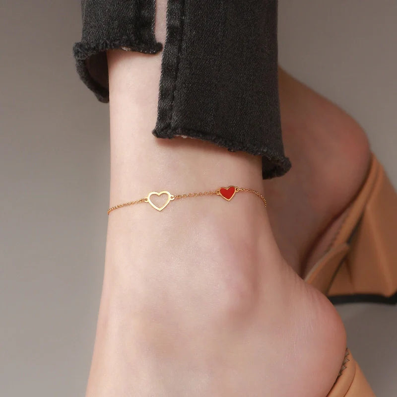 Gold Exquisite Light Luxury Red Heart Design Versatile Anklet