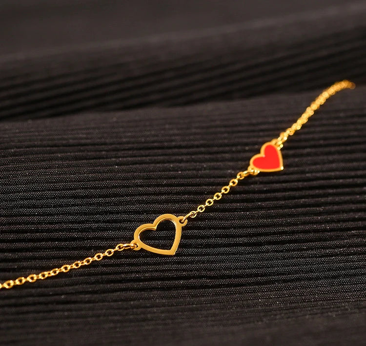 Gold Exquisite Light Luxury Red Heart Design Versatile Anklet
