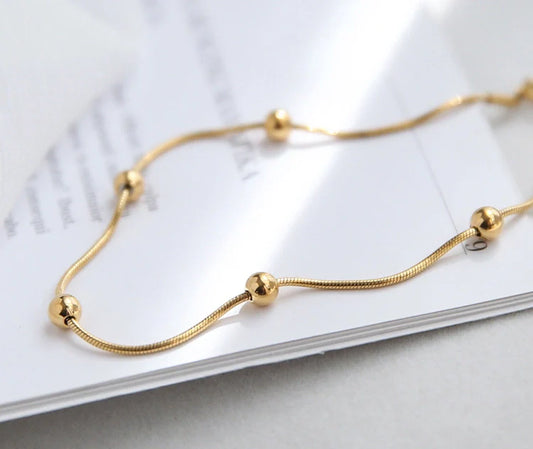 Gold Exquisite Light Luxury Style Gold Beaded Design Versatile Anklet