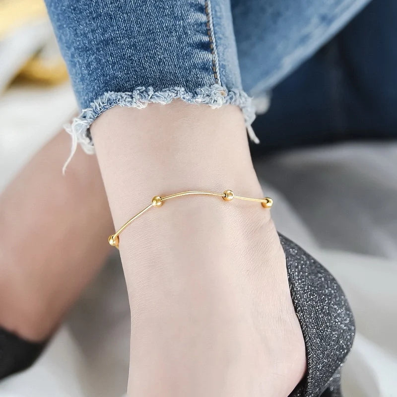 Gold Exquisite Light Luxury Style Gold Beaded Design Versatile Anklet
