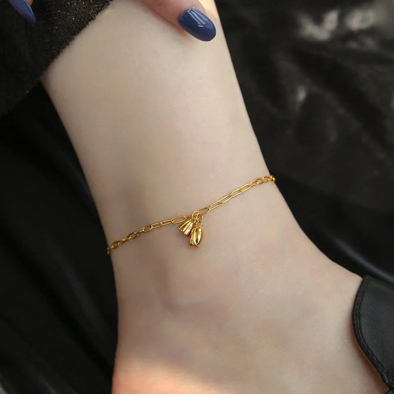 Gold exquisite and noble lotus design light luxury style anklet