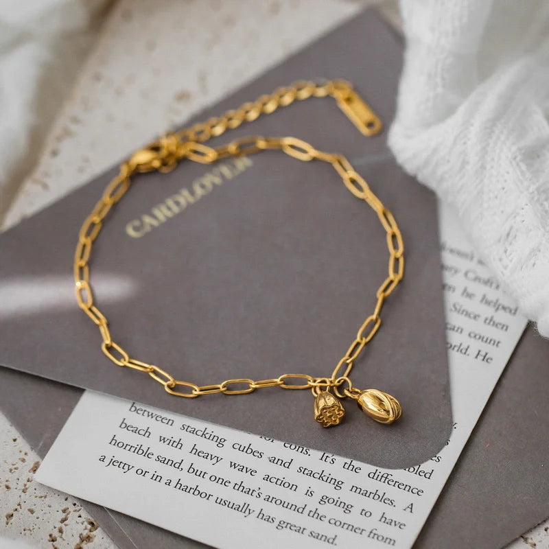 Gold exquisite and noble lotus design light luxury style anklet