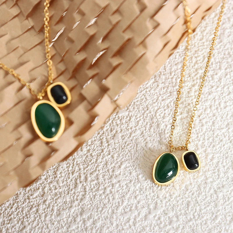 Gold retro palace style inlaid agate design anklet