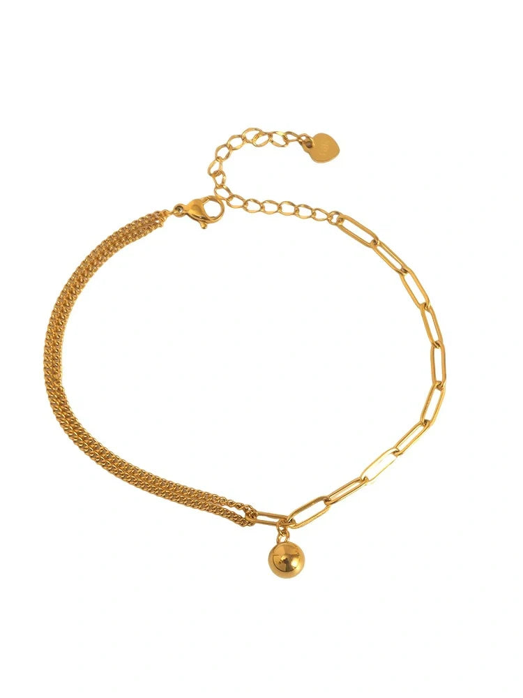 Gold trendy and fashionable double chain splicing and small gold ball design anklet