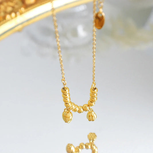 Gold trendy and fashionable lotus flower with round bead design light luxury style anklet