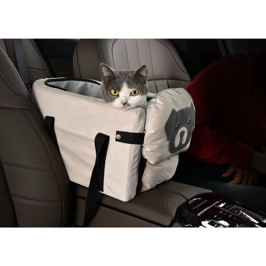 Pet Car Booster Seat for Small Dogs & Cats - Safe Travel Carrier Bed Beige
