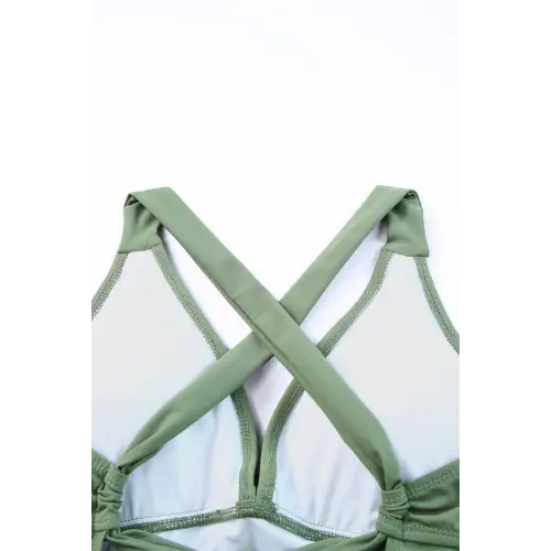 Green Sleeveless Swim Dress with Ruffled Skirt