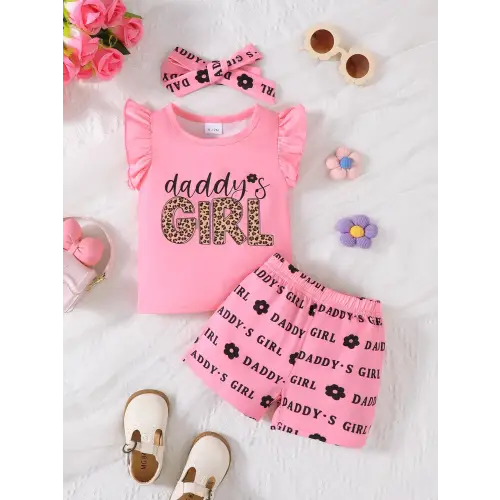 Headband Letter Ruffle Sleeve Three Piece Baby Outfit