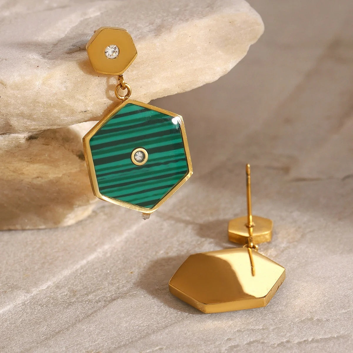 Hexagonal Inlaid Gemstone Earrings