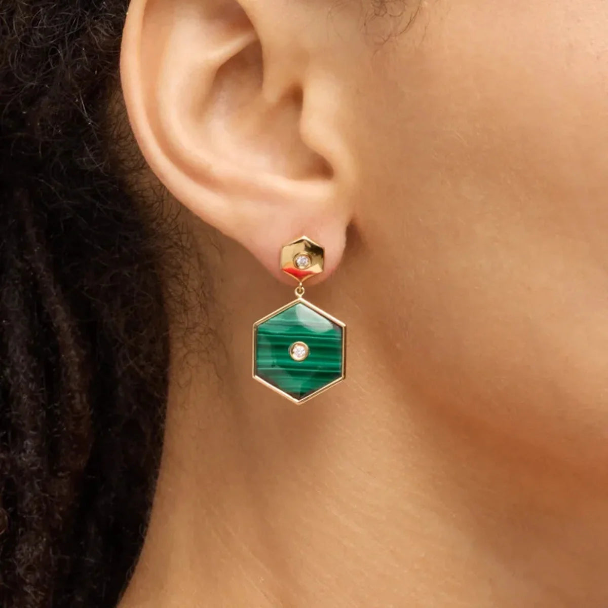 Hexagonal Inlaid Gemstone Earrings