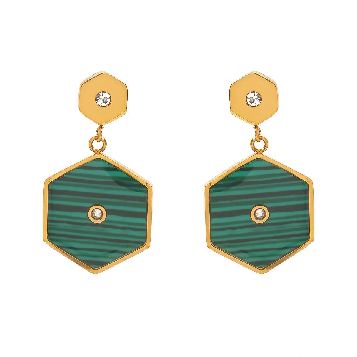 Hexagonal Inlaid Gemstone Earrings