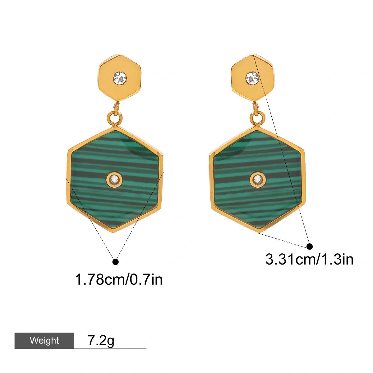 Hexagonal Inlaid Gemstone Earrings