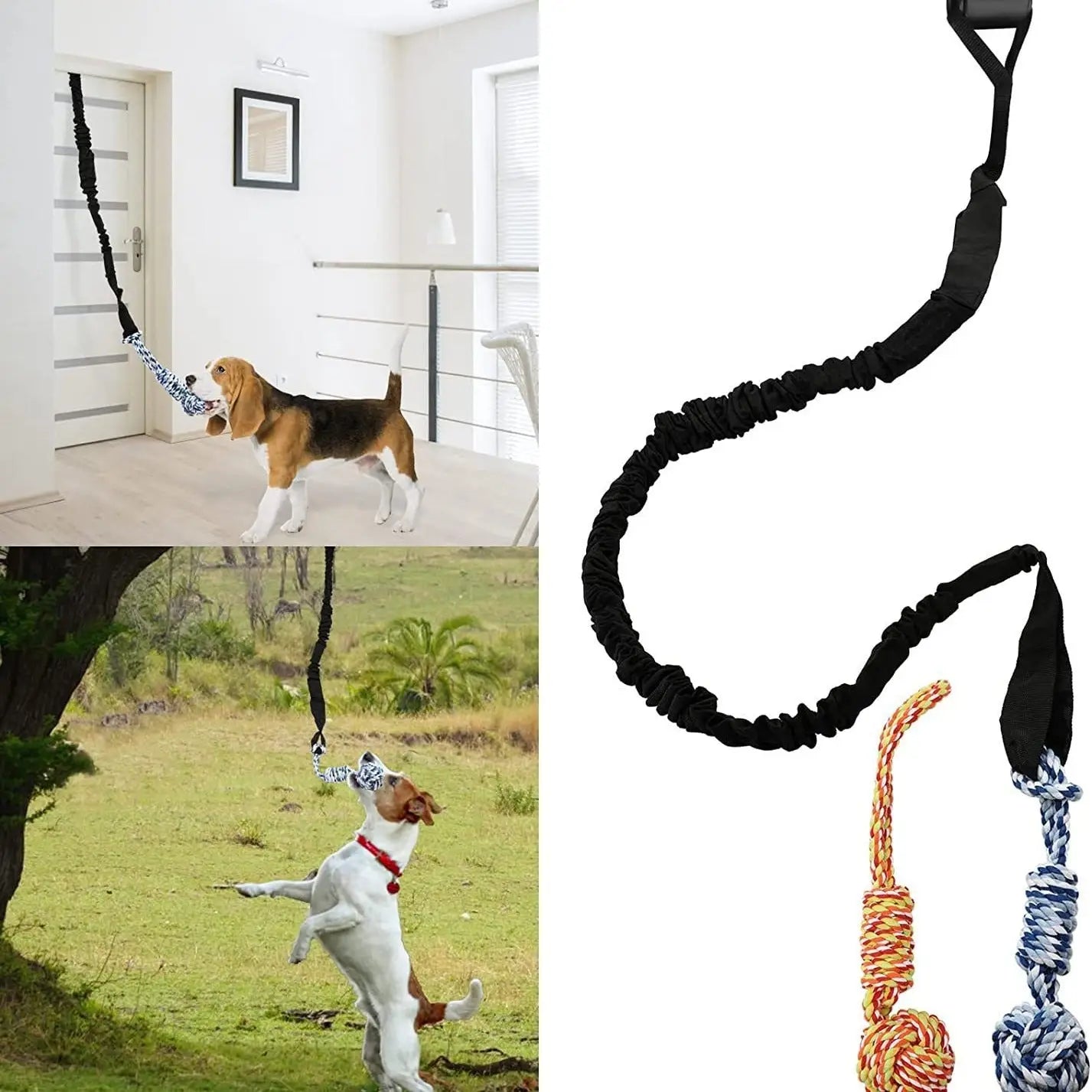 Cotton Balls Interactive Bungee Dog Tug Toy - Hanging Rope Ball for Solo Play & Exercise