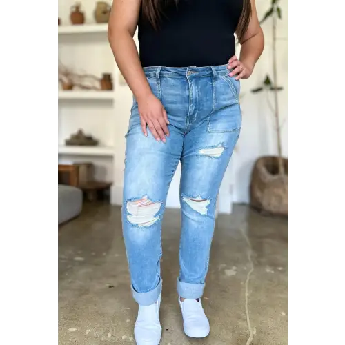 Distressed Straight Jeans