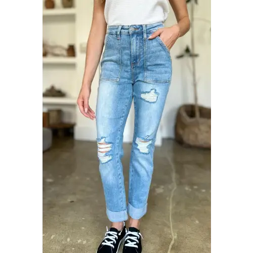 Distressed Straight Jeans