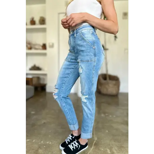 Distressed Straight Jeans