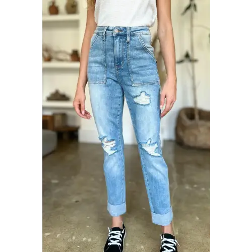 Distressed Straight Jeans