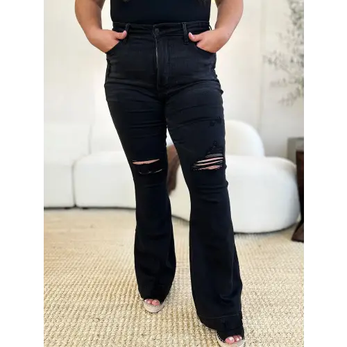 Distressed Flare Rock Jeans