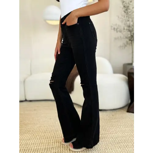 Distressed Flare Rock Jeans