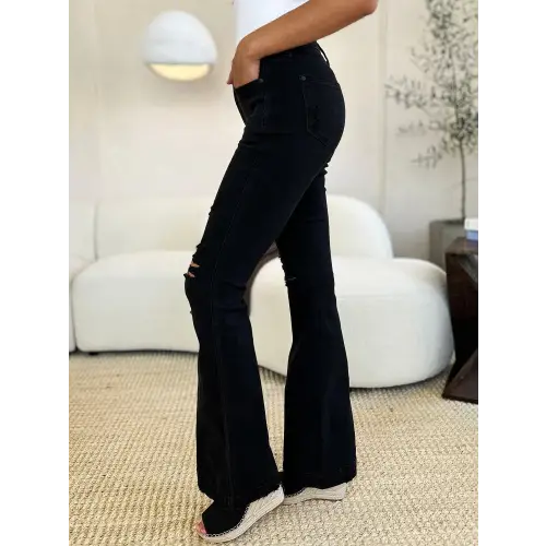 Distressed Flare Rock Jeans